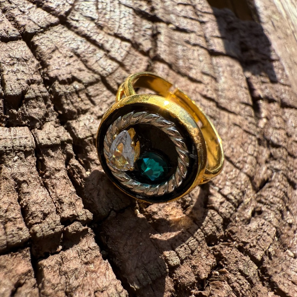 Elegant Handcrafted Gold and Silver Ring with Teal Gemstone